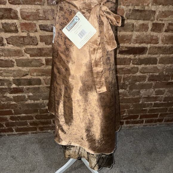 Boutique NWT Reversible Silk Wrap Skirt Floral Bronze Satin Midi Women’s Sz M - Picture 4 of 9